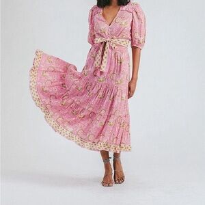 Cleobella Pink Floral Midi Skirt